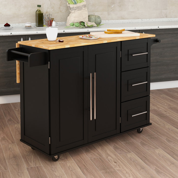 Red Barrel Studio® Folding Table Top Kitchen Island With Wheels, Black